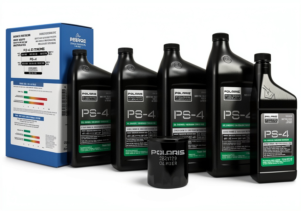 Installing Polaris 5W-50 Full Synthetic Engine Oil for UTV on a wooden workbench