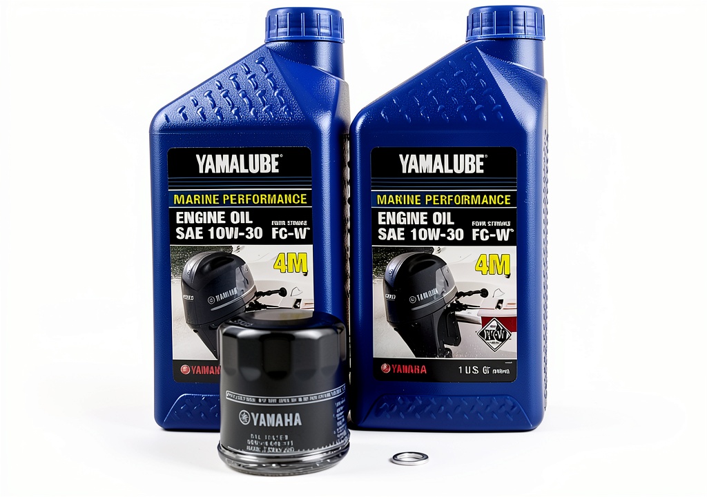 Yamaha outboard oil change kit being used on a boat engine