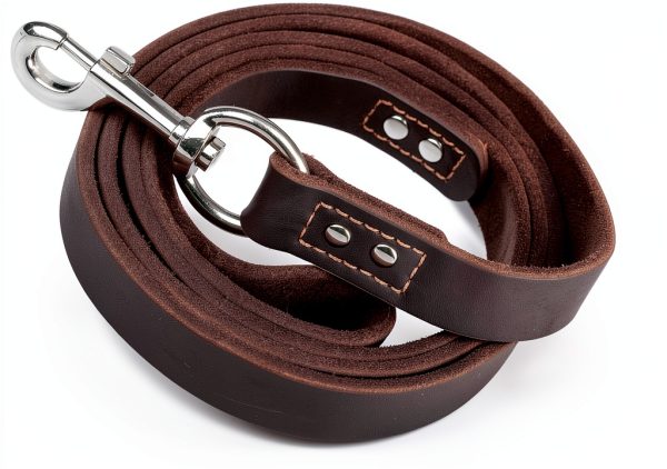 Leather Dog Leash ADITYNA 6 ft 3/4 inch Brown – Heavy Duty for Dogs-3