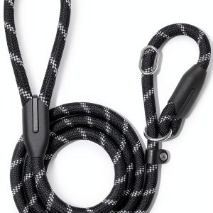 WePet Dog Training Slip Leash, No Pull, Durable Reflective Lead, Puppy Heavy Duty Loop Rope, Comfortable Handle, 6 ft, 3/8 inch, diam. Black/White-0