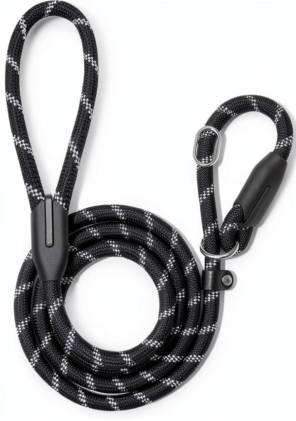 WePet Dog Training Slip Leash, No Pull, Durable Reflective Lead, Puppy Heavy Duty Loop Rope, Comfortable Handle, 6 ft, 3/8 inch, diam. Black/White-0