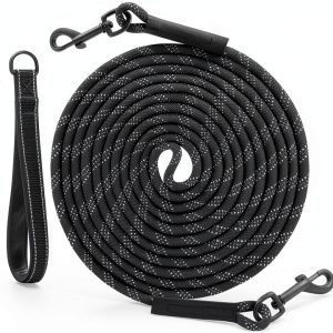 Taglory Long Training Leash Removable Padded Handle 30FT Black-0