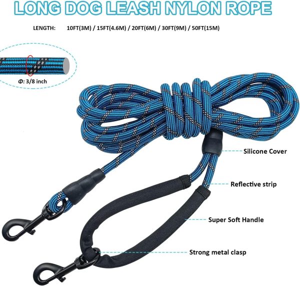 Dog Leash BTINESFUL Long Training 30ft Blue Reflective Rope-4