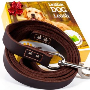 Leather Dog Leash ADITYNA 6 ft 3/4 inch Brown – Heavy Duty for Dogs-0
