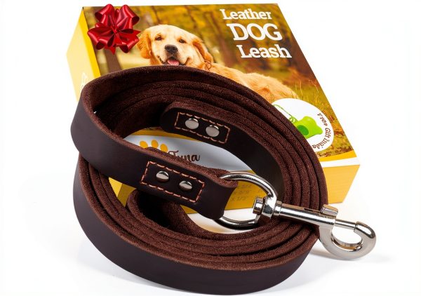 Leather Dog Leash ADITYNA 6 ft 3/4 inch Brown – Heavy Duty for Dogs-0